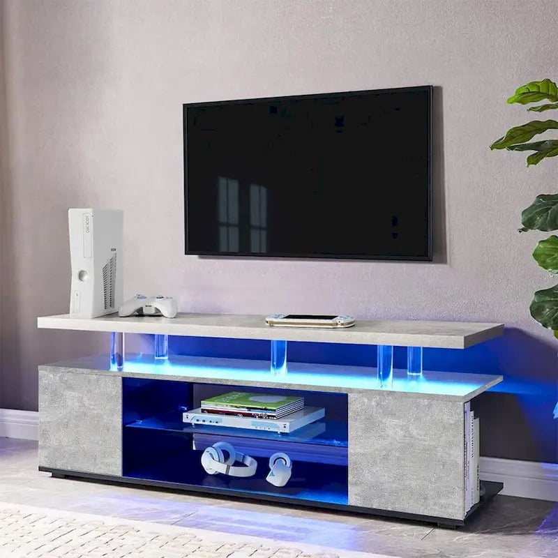 Meuble TV LED pour jeux vidéo avec armoire latérale et étagères ouvertes Noir