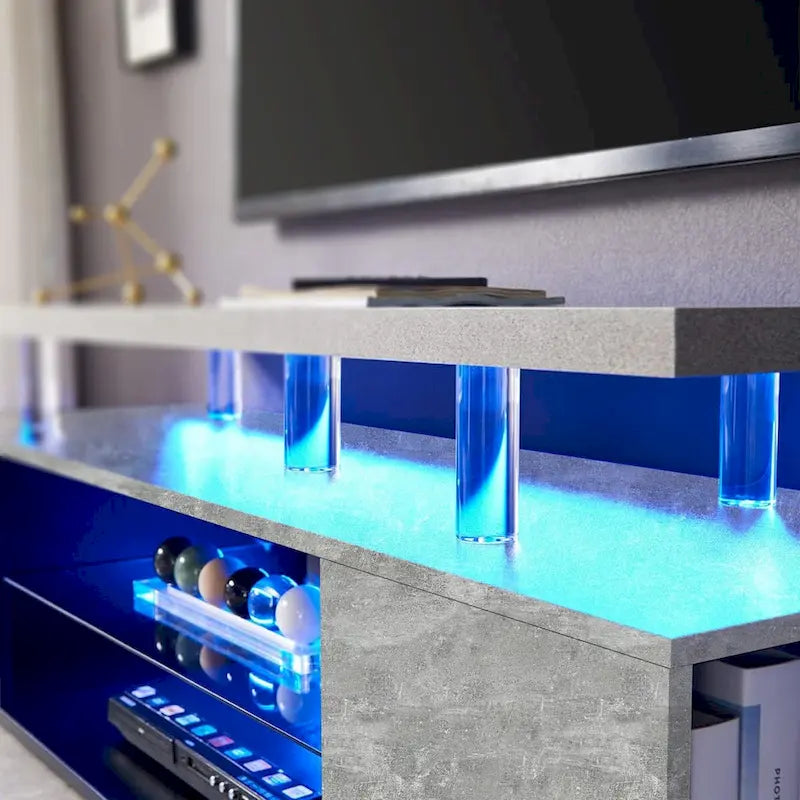 Meuble TV LED pour jeux vidéo avec armoire latérale et étagères ouvertes Noir
