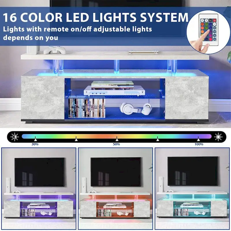 Meuble TV LED pour jeux vidéo avec armoire latérale et étagères ouvertes Noir