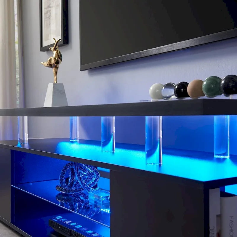 Meuble TV LED pour jeux vidéo avec armoire latérale et étagères ouvertes Noir
