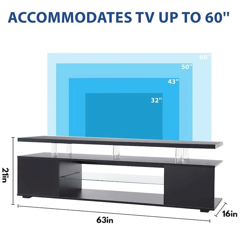 Meuble TV LED pour jeux vidéo avec armoire latérale et étagères ouvertes Noir