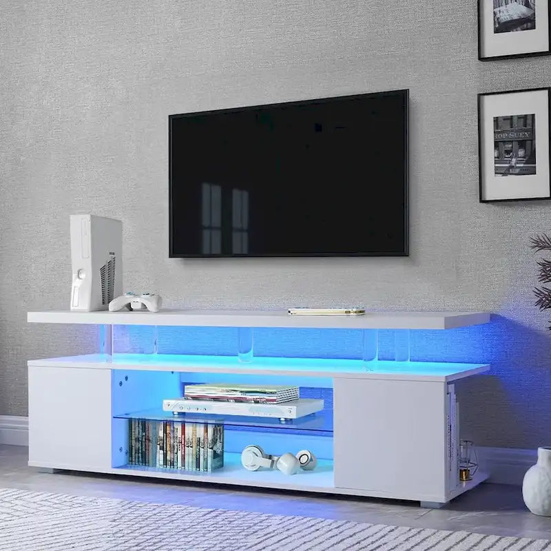 Meuble TV LED pour jeux vidéo avec armoire latérale et étagères ouvertes Noir