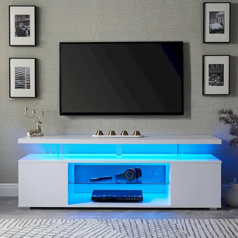 Meuble TV LED pour jeux vidéo avec armoire latérale et étagères ouvertes Noir
