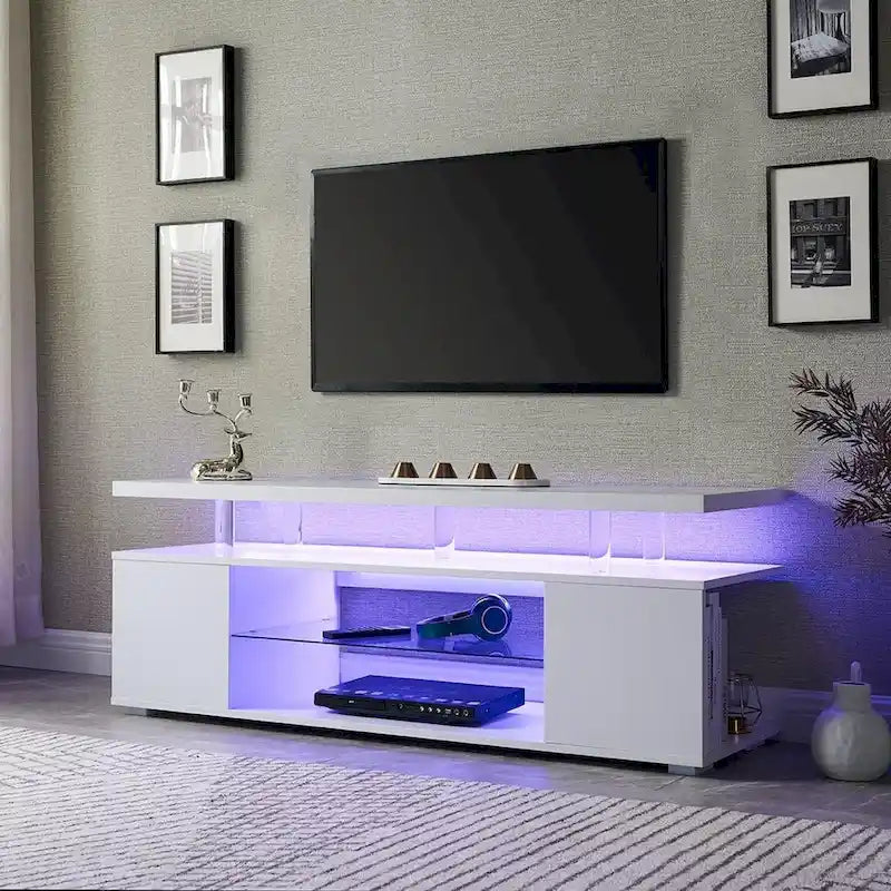 Meuble TV LED pour jeux vidéo avec armoire latérale et étagères ouvertes Noir