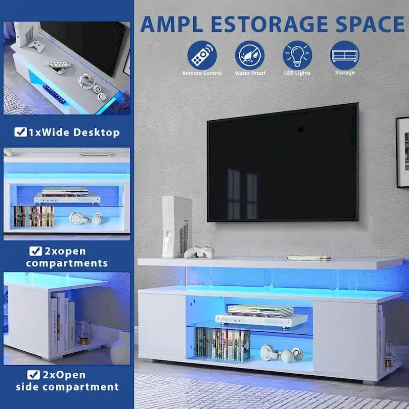 Meuble TV LED pour jeux vidéo avec armoire latérale et étagères ouvertes Noir