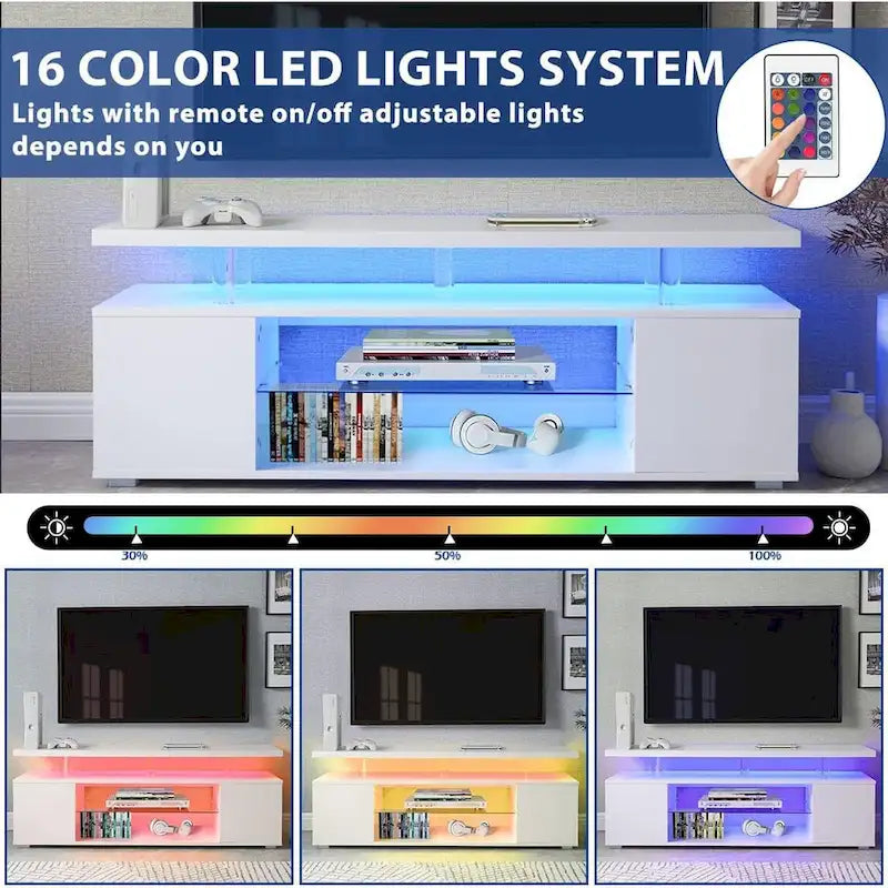 Meuble TV LED pour jeux vidéo avec armoire latérale et étagères ouvertes Noir