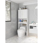 Meuble de rangement blanc à poser au-dessus des toilettes avec deux portes et des étagères réglables