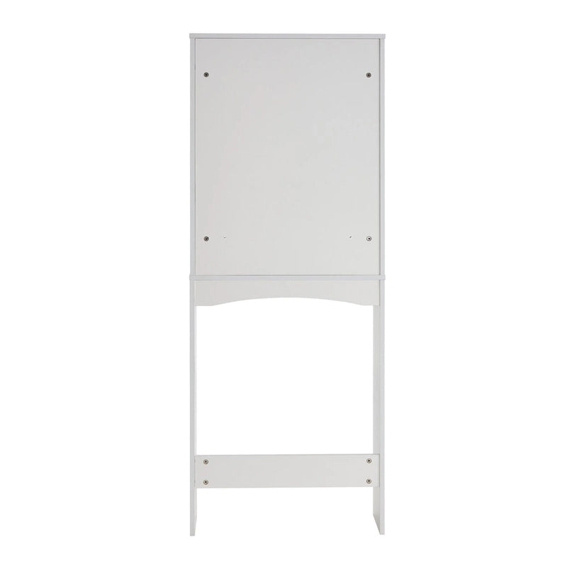 Meuble de rangement blanc à poser au-dessus des toilettes avec deux portes et des étagères réglables