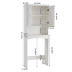 Meuble de rangement blanc à poser au-dessus des toilettes avec deux portes et des étagères réglables