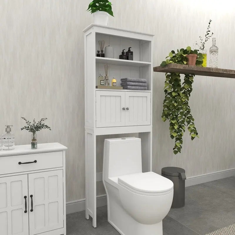 Meuble de rangement blanc à poser au-dessus des toilettes, double porte, deux niveaux, en MDF, économiseur d'espace