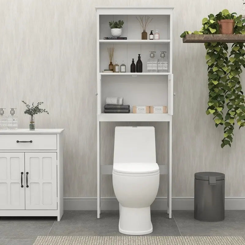 Meuble de rangement blanc à poser au-dessus des toilettes, double porte, deux niveaux, en MDF, économiseur d'espace