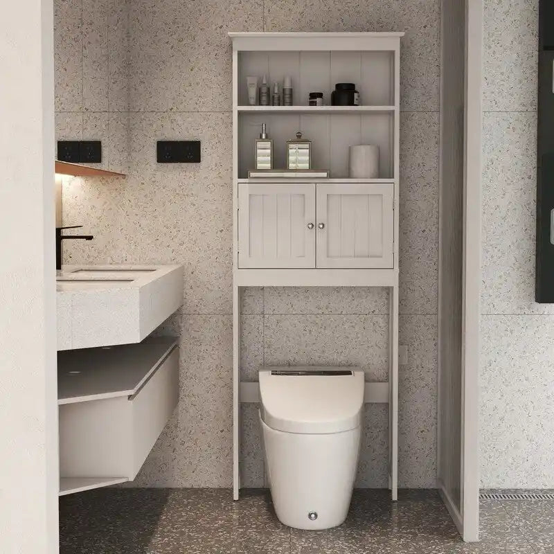 Meuble de rangement blanc à poser au-dessus des toilettes, double porte, deux niveaux, en MDF, économiseur d'espace