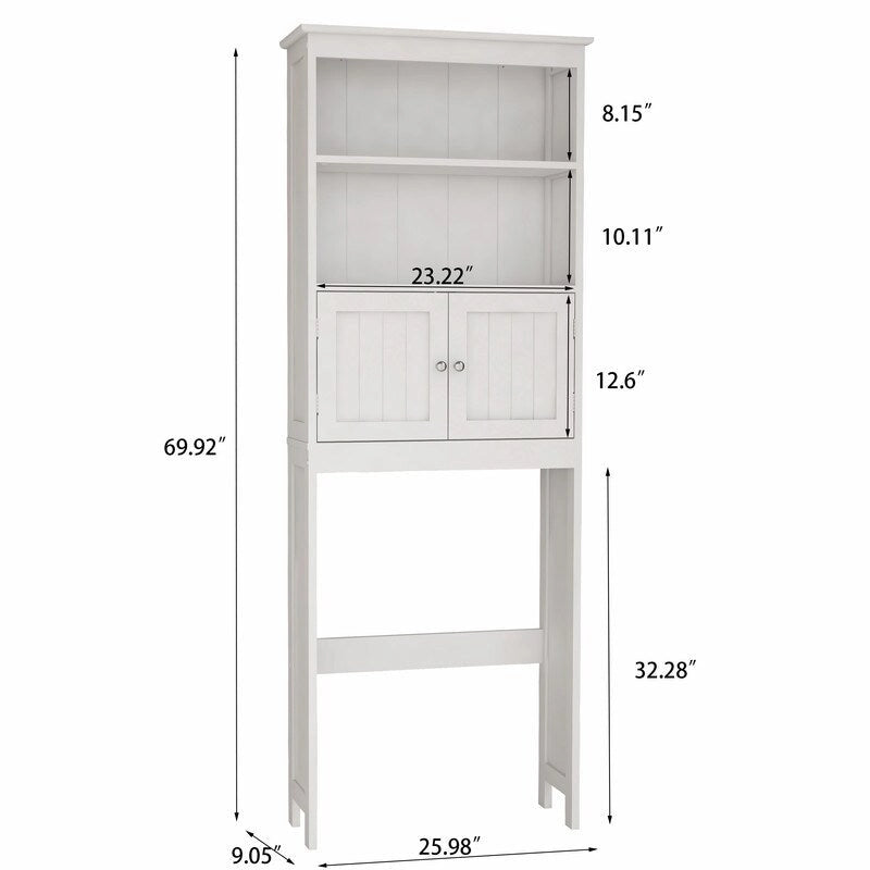 Meuble de rangement blanc à poser au-dessus des toilettes, double porte, deux niveaux, en MDF, économiseur d'espace