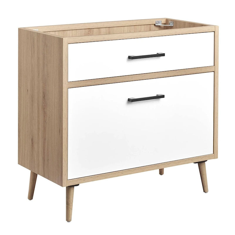 Meuble-lavabo de salle de bain de 36 pouces de style moderne du milieu du siècle avec tiroirs, chêne blanc