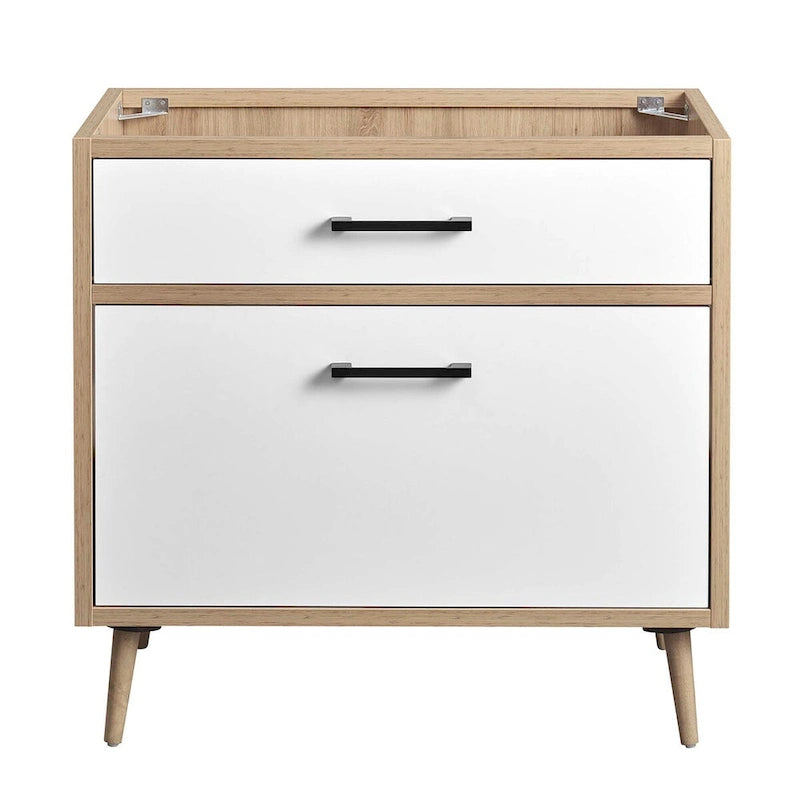 Meuble-lavabo de salle de bain de 36 pouces de style moderne du milieu du siècle avec tiroirs, chêne blanc