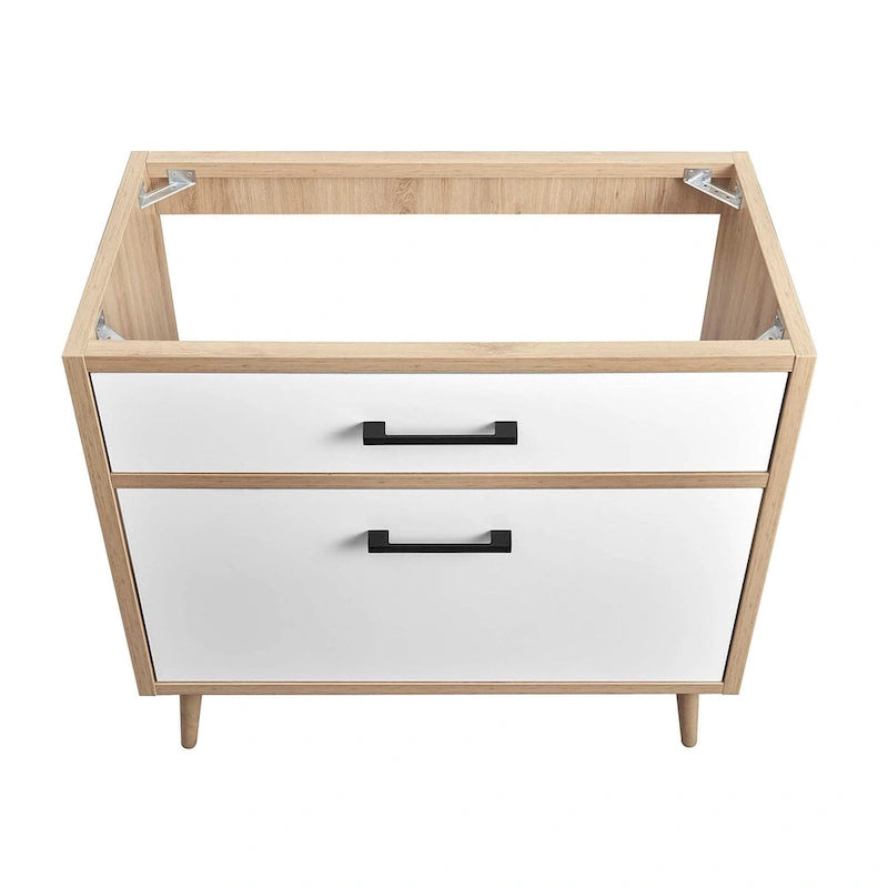 Meuble-lavabo de salle de bain de 36 pouces de style moderne du milieu du siècle avec tiroirs, chêne blanc