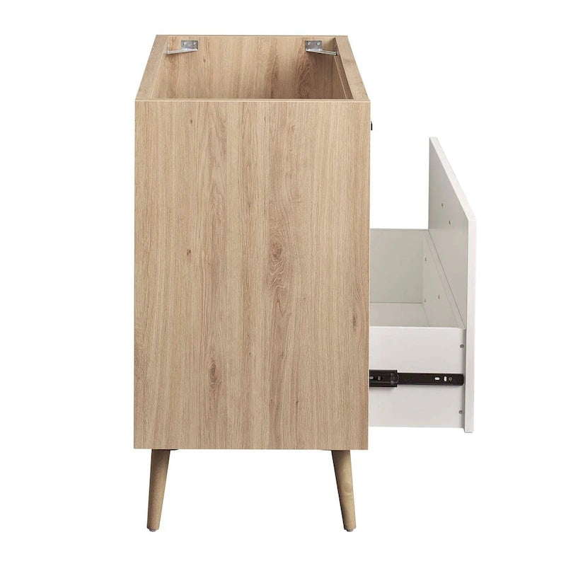 Meuble-lavabo de salle de bain de 36 pouces de style moderne du milieu du siècle avec tiroirs, chêne blanc