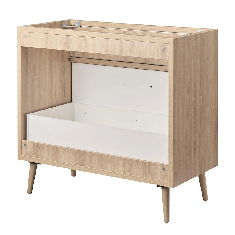 Meuble-lavabo de salle de bain de 36 pouces de style moderne du milieu du siècle avec tiroirs, chêne blanc
