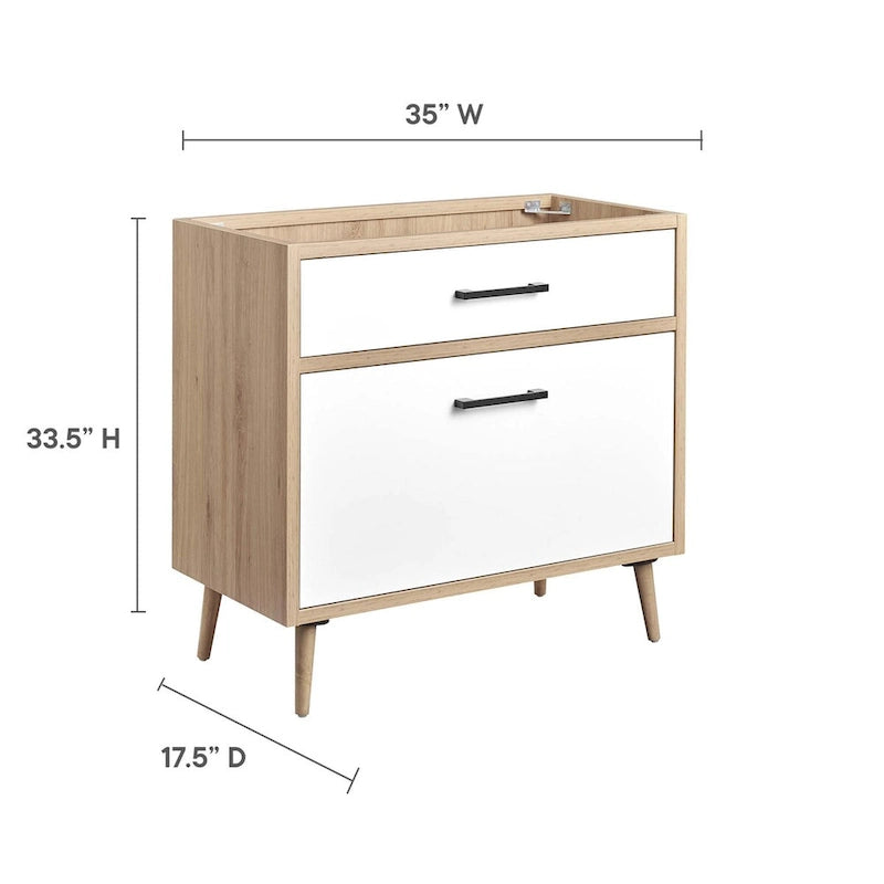 Meuble-lavabo de salle de bain de 36 pouces de style moderne du milieu du siècle avec tiroirs, chêne blanc
