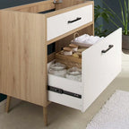 Meuble-lavabo de salle de bain de 36 pouces de style moderne du milieu du siècle avec tiroirs, chêne blanc