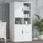Meuble de rangement de salle de bain autoportant avec portes, tiroirs et étagères ouvertes, blanc