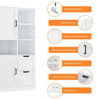 Meuble de rangement de salle de bain autoportant avec portes, tiroirs et étagères ouvertes, blanc