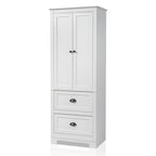 Armoire de rangement haute blanche avec 2 portes et 2 tiroirs, finition bois