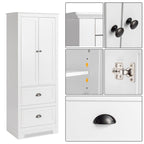 Armoire de rangement haute blanche avec 2 portes et 2 tiroirs, finition bois