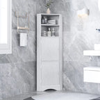 Meuble de rangement haut d'angle blanc pour salle de bain avec portes et étagères réglables
