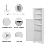 Meuble de rangement haut d'angle blanc pour salle de bain avec portes et étagères réglables