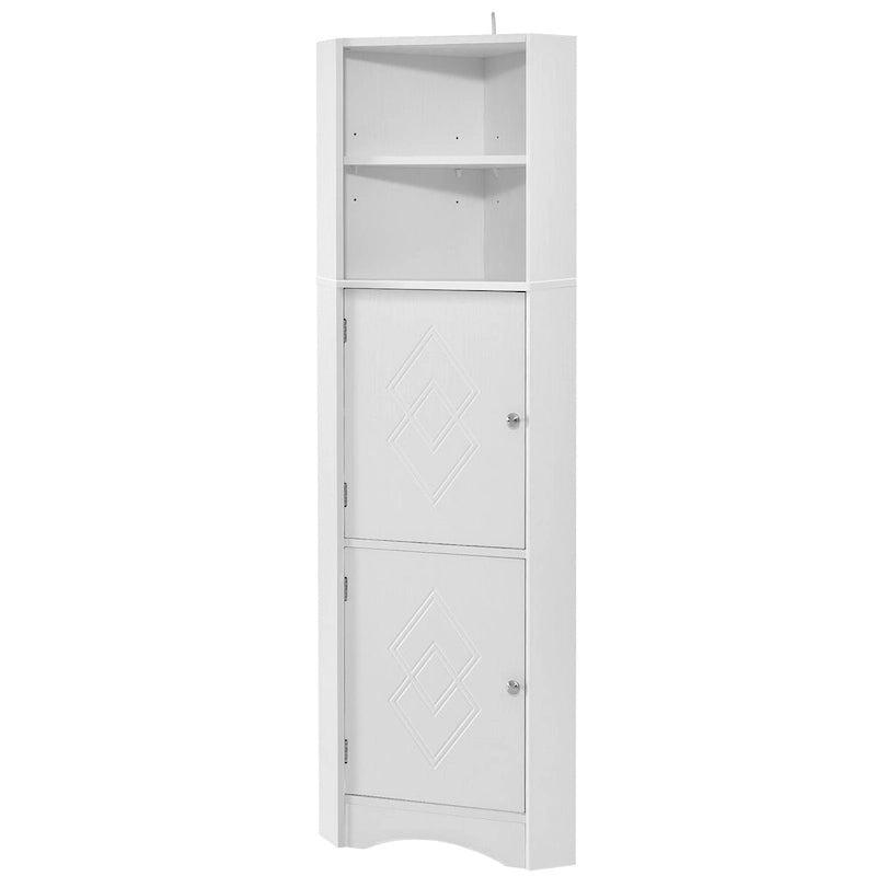 Meuble de rangement haut d'angle blanc pour salle de bain avec portes et étagères réglables