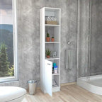 Meuble de salle de bain haut avec 3 étagères ouvertes et une porte