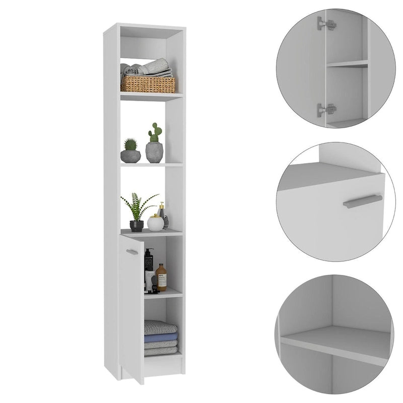 Meuble de salle de bain haut avec 3 étagères ouvertes et une porte