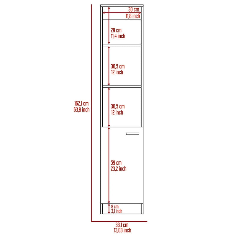 Meuble de salle de bain haut avec 3 étagères ouvertes et une porte