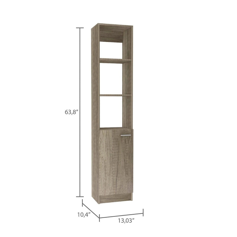 Meuble de salle de bain haut avec 3 étagères ouvertes et une porte