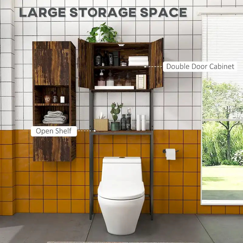 Armoire de rangement WC double porte étagère réglable brun rustique