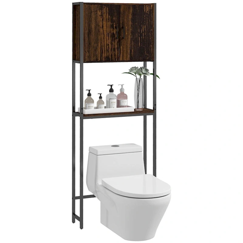 Armoire de rangement WC double porte étagère réglable brun rustique