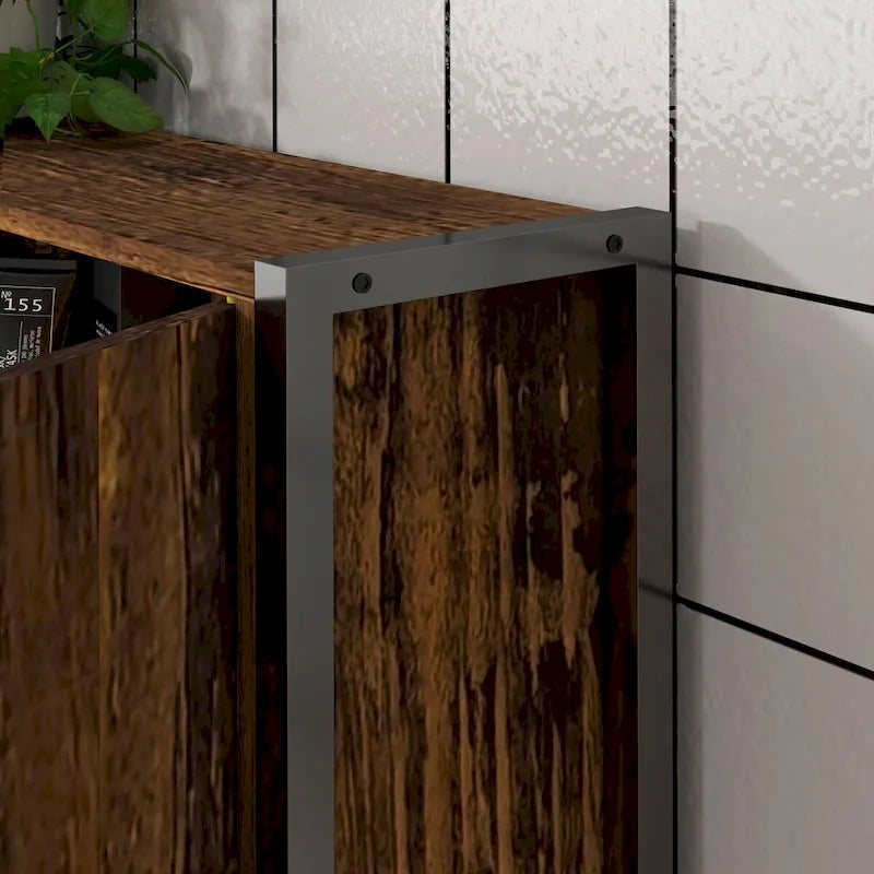 Armoire de rangement WC double porte étagère réglable brun rustique