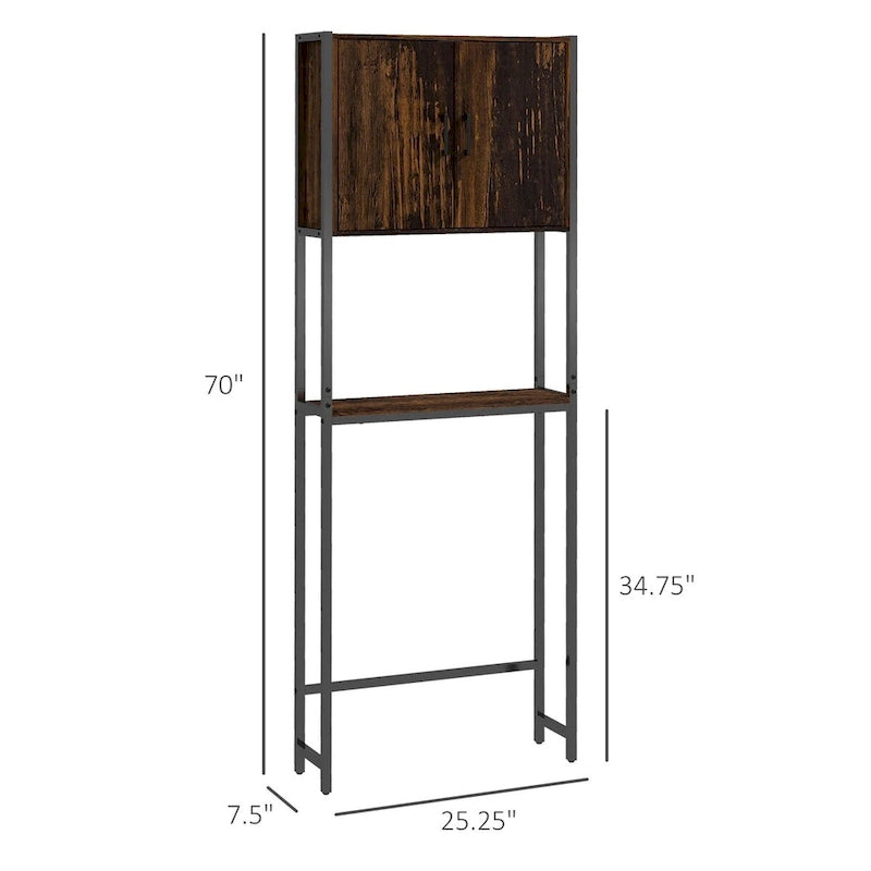 Armoire de rangement WC double porte étagère réglable brun rustique