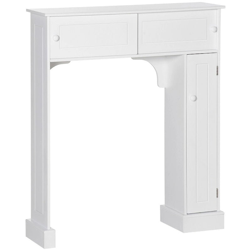 Meuble de rangement blanc pour WC, à portes coulissantes et étagères réglables