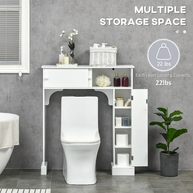 Meuble de rangement blanc pour WC, à portes coulissantes et étagères réglables