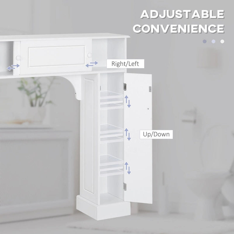 Meuble de rangement blanc pour WC, à portes coulissantes et étagères réglables
