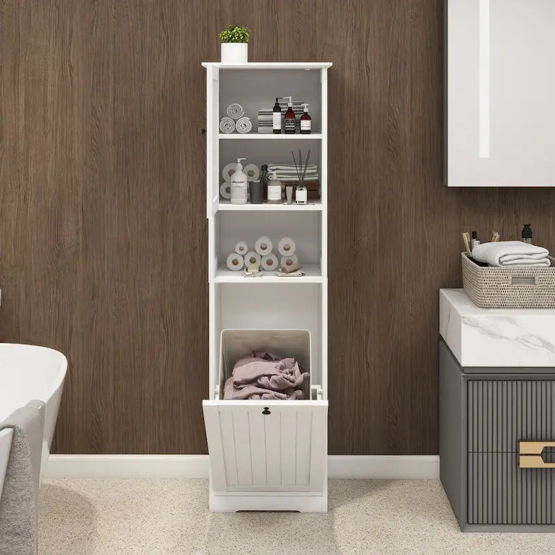 Meuble haut de salle de bain blanc à deux portes avec étagère ouverte, finition bois