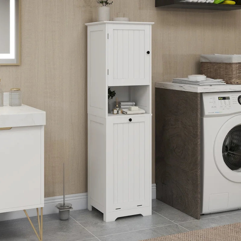 Meuble haut de salle de bain blanc à deux portes avec étagère ouverte, finition bois