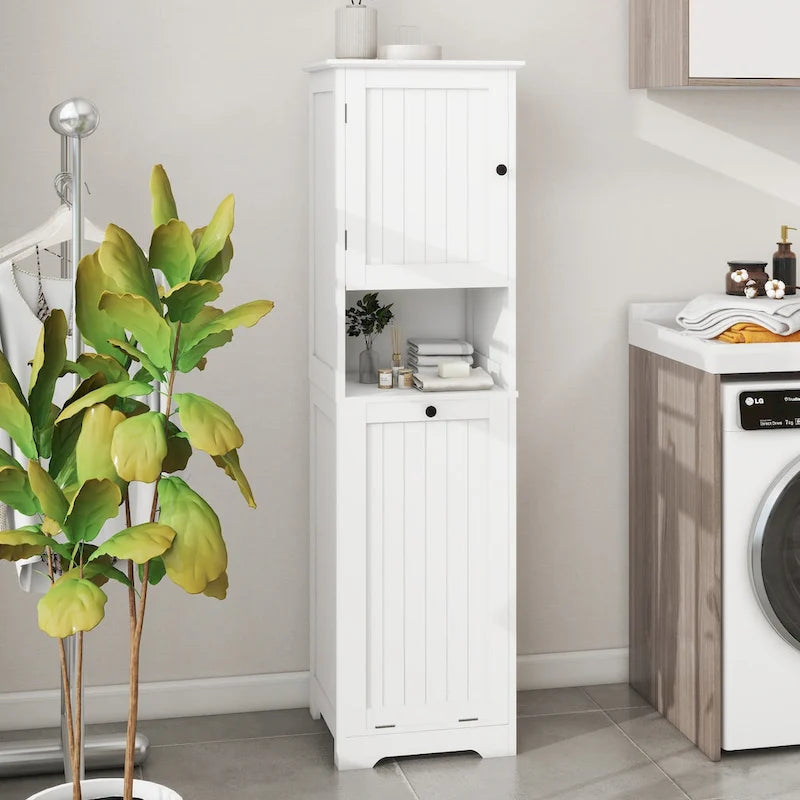 Meuble haut de salle de bain blanc à deux portes avec étagère ouverte, finition bois