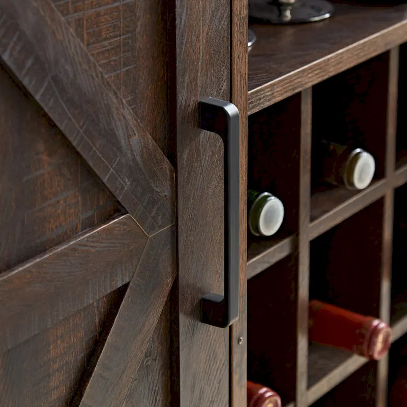 Meuble-bar avec porte coulissante, casier à vin et étagère de rangement, gris espresso