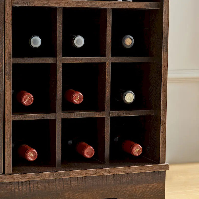 Meuble-bar avec porte coulissante, casier à vin et étagère de rangement, gris espresso