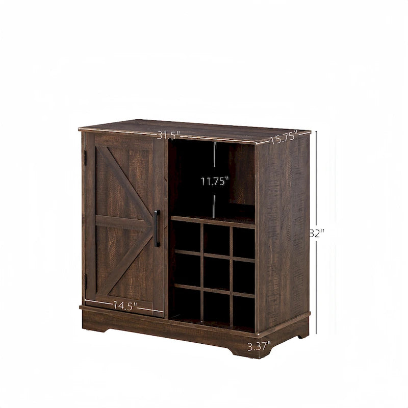 Meuble-bar avec porte coulissante, casier à vin et étagère de rangement, gris espresso