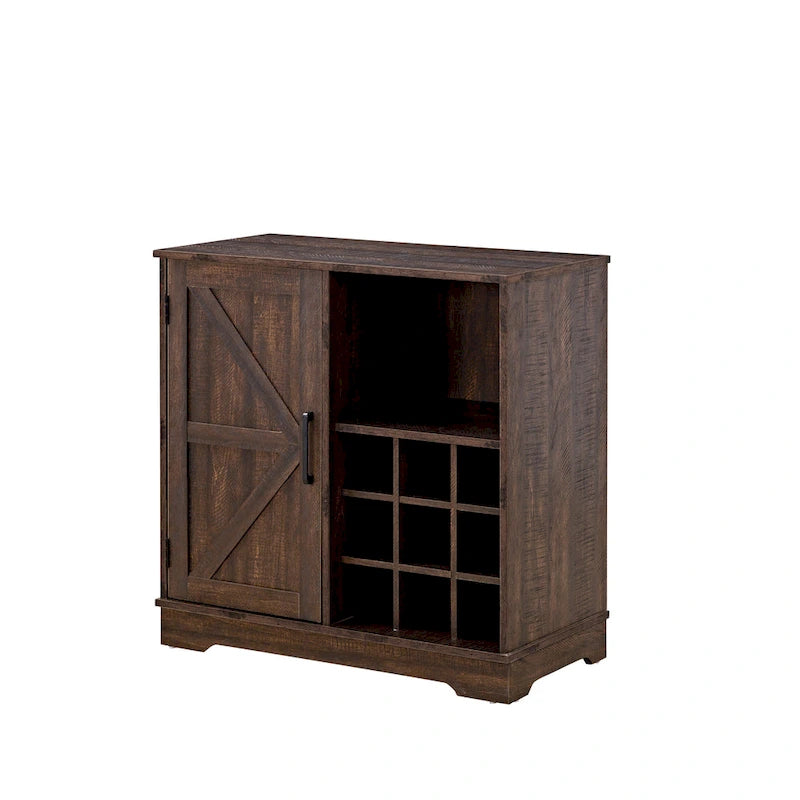 Meuble-bar avec porte coulissante, casier à vin et étagère de rangement, gris espresso