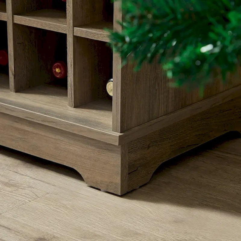 Meuble-bar avec porte coulissante, casier à vin et étagère de rangement, gris espresso